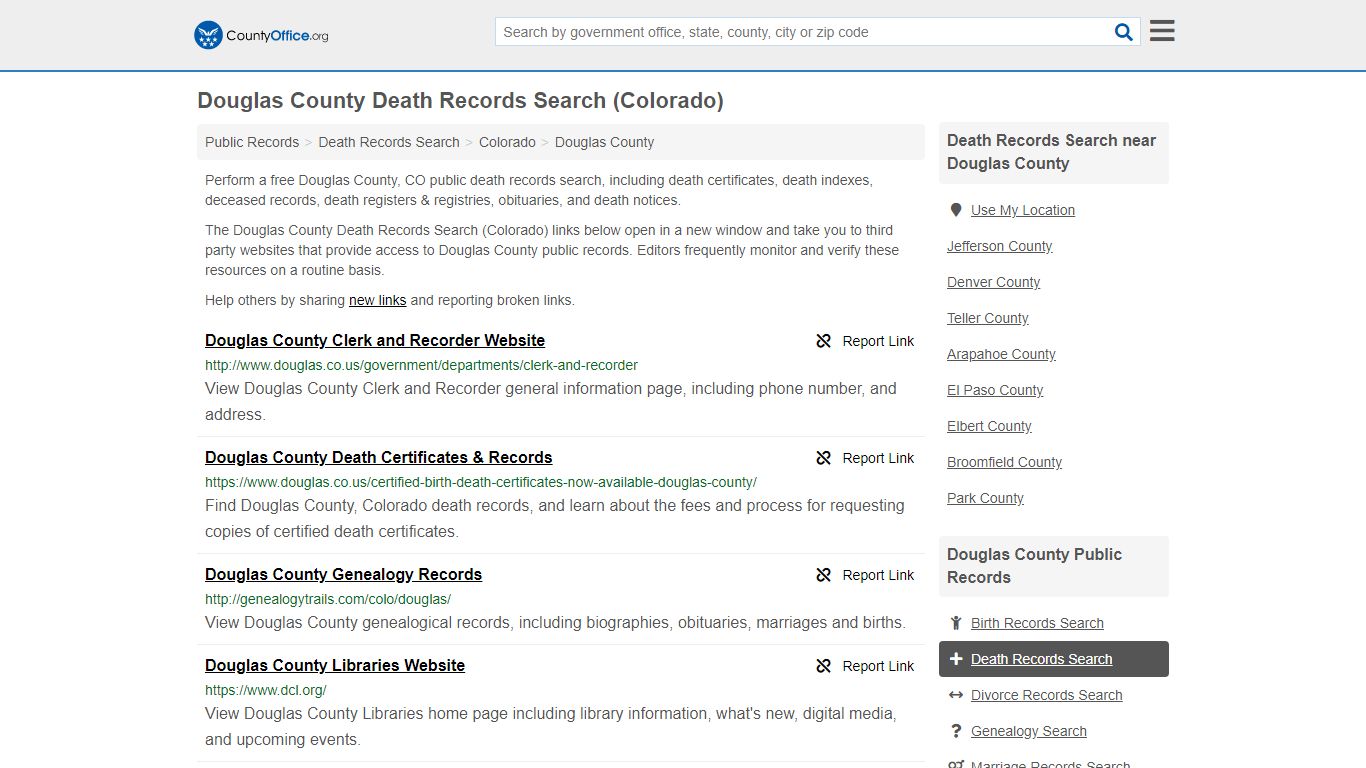 Death Records Search - Douglas County, CO (Death ...