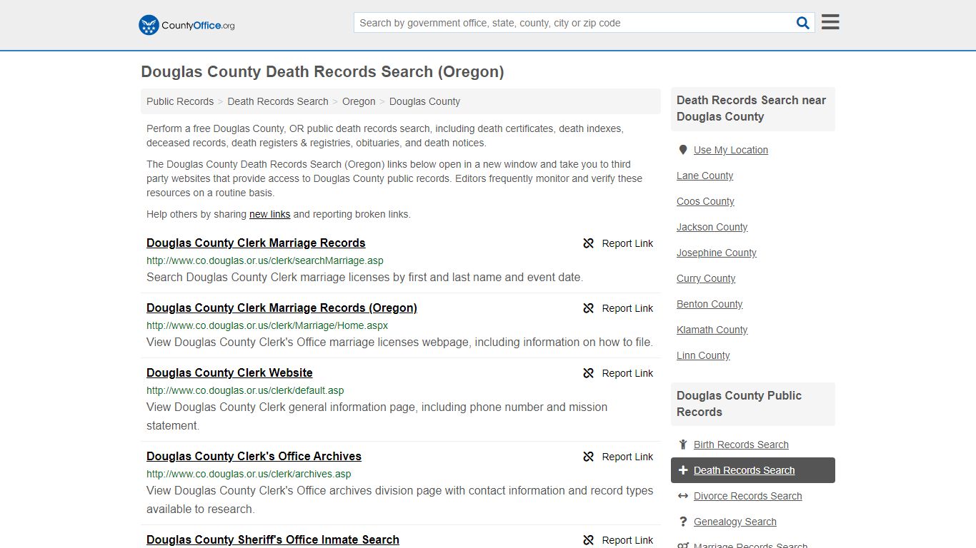 Death Records Search - Douglas County, OR (Death ...