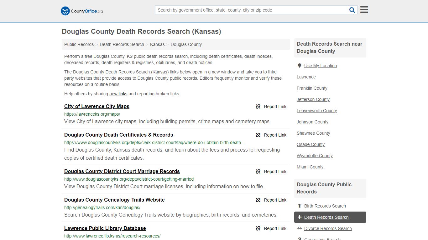 Death Records Search - Douglas County, KS (Death ...